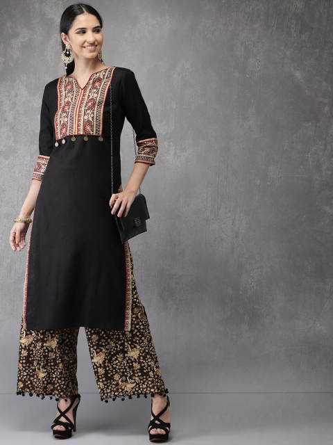 Anouk Women Black, Beige & Rust Red Yoke Design Kalamkari Printed Kurta with Palazzos
Anouk Women Black, Beige & Rust Red Yoke Design Kalamkari Printed Kurta with Palazzos