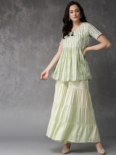 Anouk Women Green Striped Kurti with Sharara