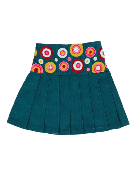 LilPicks Girls Green Corduroy Embellished Skirt