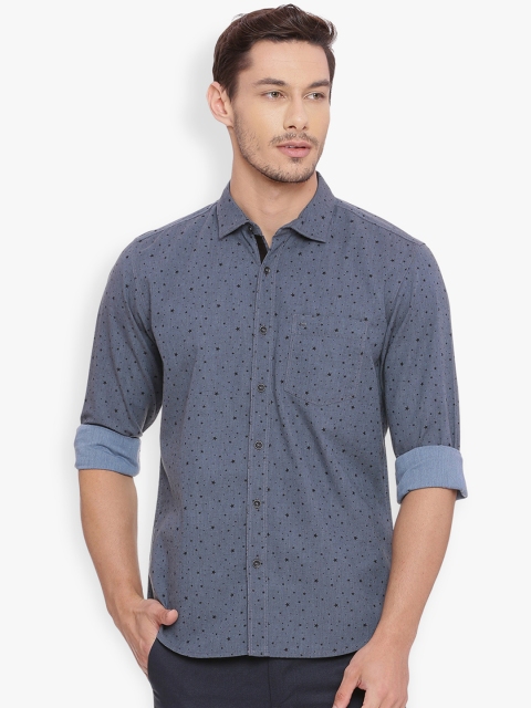 Basics Men Grey Slim Fit Printed Casual Shirt