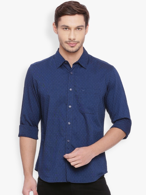 Basics Men Blue Slim Fit Solid Casual Shirt