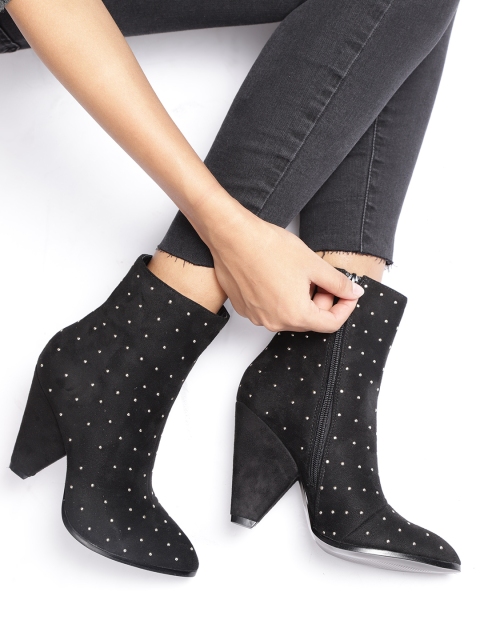 CORSICA Women Black Embellished Mid-Top Heeled Boots