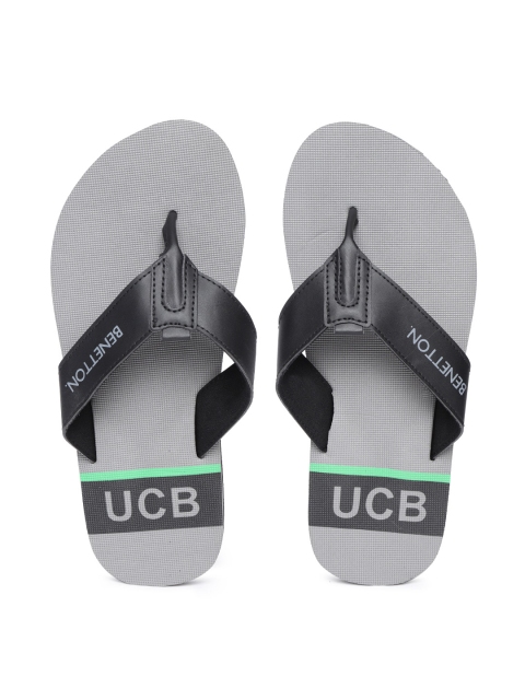 United Colors of Benetton Men Black & Grey Printed Detail Thong Flip-Flops