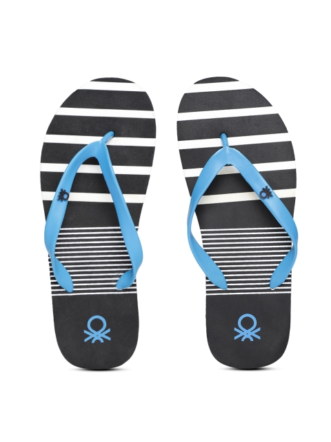 United Colors of Benetton Men Blue & Black Striped Thong Flip-Flops