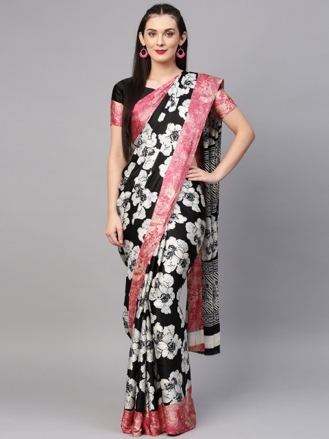 Saree mall Black & White Printed Saree