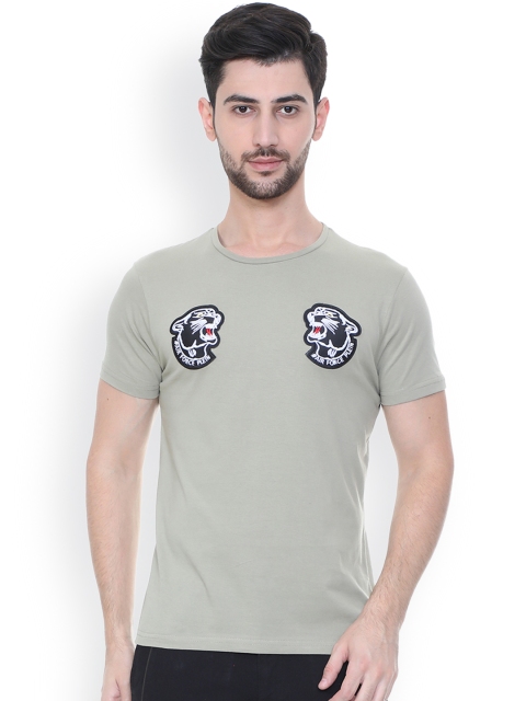 People Men Grey Solid Round Neck T-shirt