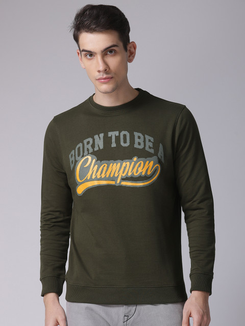 YWC Men Olive Green Printed Sweatshirt 
YWC Men Olive Green Printed Sweatshirt