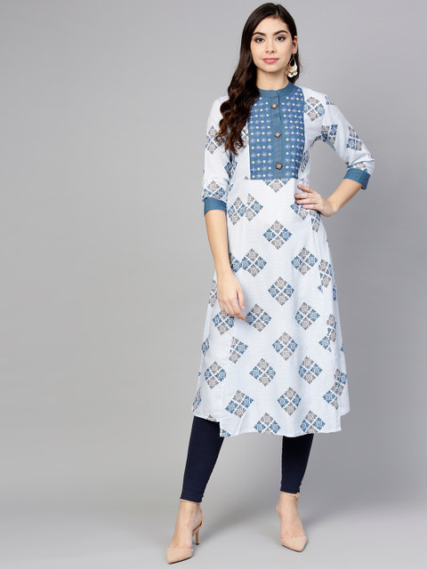 Yufta Women Blue Printed Dobby Weave A-Line Kurta
Yufta Women Blue Printed Dobby Weave A-Line Kurta