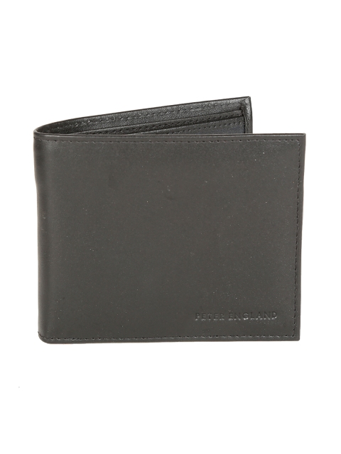 Peter England Men Black Solid Two Fold Leather Wallet