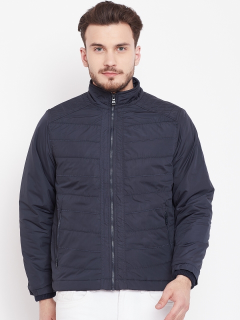 Duke Men Navy Blue Solid Padded Jacket