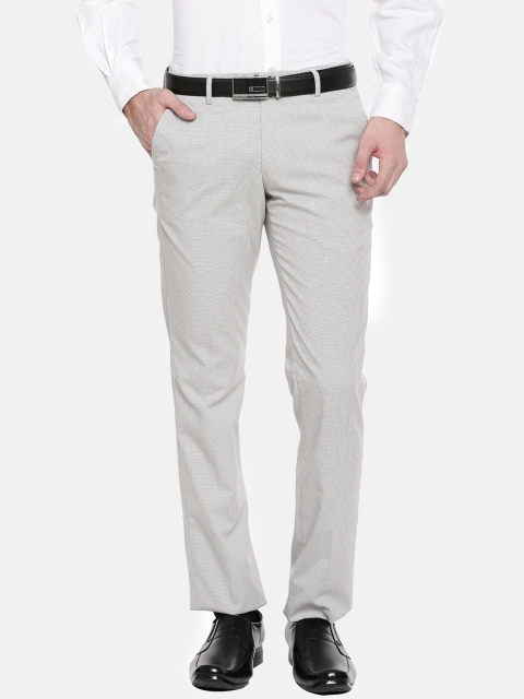 Chennis Men Grey Slim Fit Solid Formal Trousers