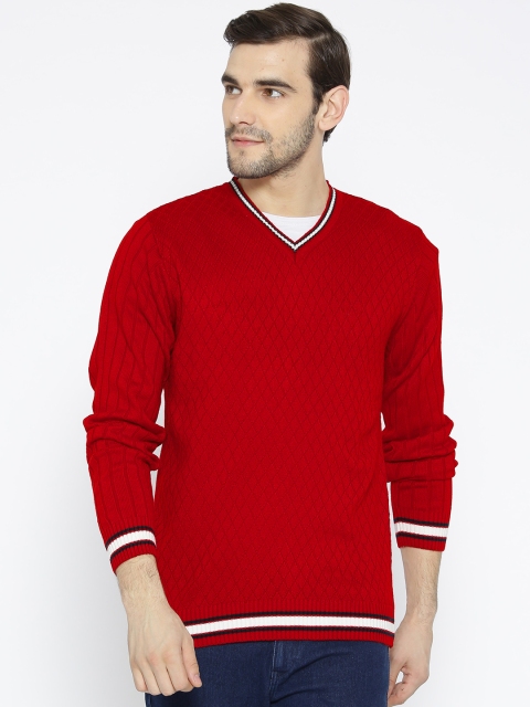 American Eye Men Red Self Design Pullover