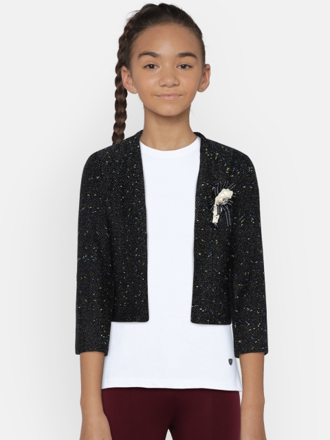 Lee Cooper Girls Navy Blue Self-Design Open-Front Jacket