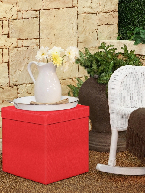 Story@Home Red Foldable Ottoman Storage Box Cum Stool