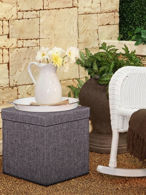 Story@Home Charcoal Grey Foldable Ottoman Storage Box Cum Stool