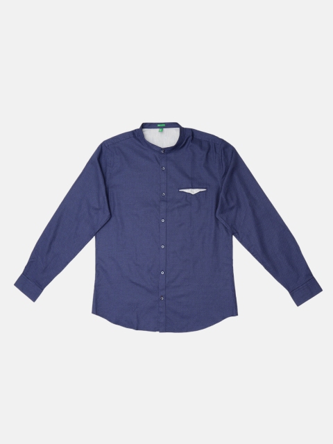 United Colors of Benetton Men Blue Regular Fit Self Design Casual Shirt