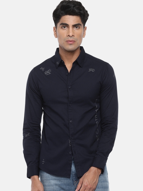 SPYKAR Men Navy Blue Slim Fit Printed Casual Shirt