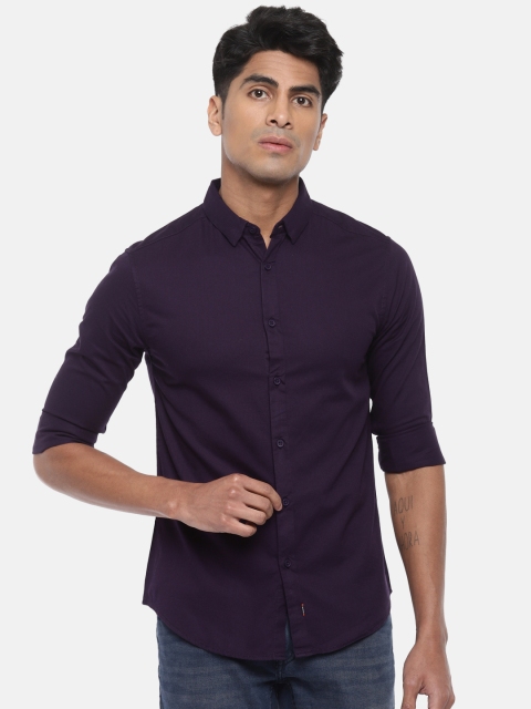 SPYKAR Men Purple Regular Fit Solid Casual Shirt