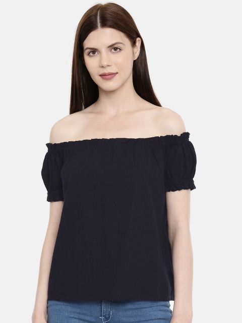 Vero Moda Women Navy Blue Solid Bardot Top