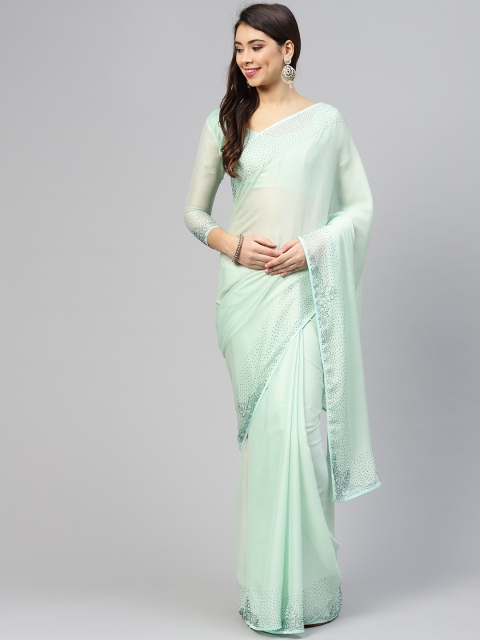 Saree mall Sea Green Solid Saree