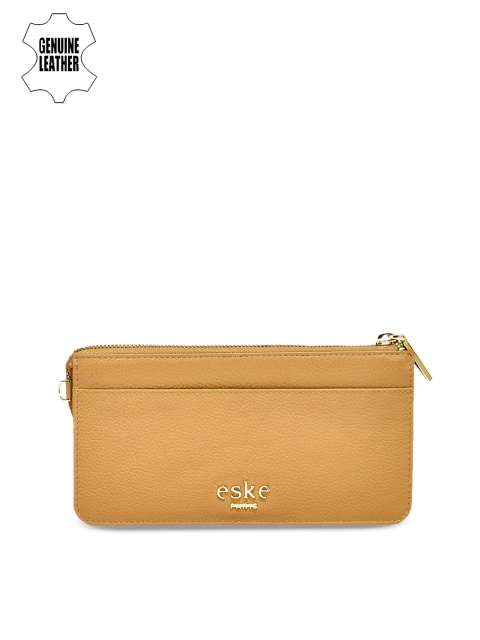 Eske Women Beige Solid Zip Around Wallet