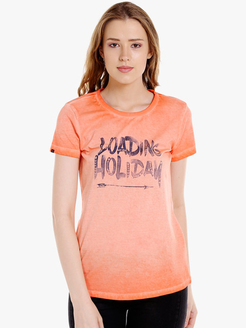 SPYKAR Women Orange Printed Round Neck T-shirt 
SPYKAR Women Orange Printed Round Neck T-shirt