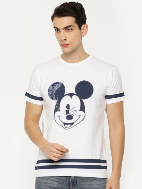 Indigo Nation Men White Printed Round Neck T-shirt