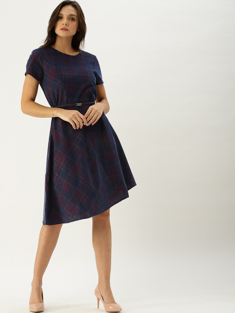 United Colors of Benetton Women Navy Blue Checked Fit and Flare Dress 
United Colors of Benetton Women Navy Blue Checked Fit and Flare Dress