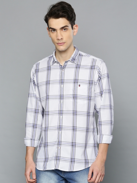 Louis Philippe Sport Men White Slim Fit Checked Casual Shirt
