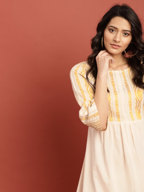 Taavi Women Off-White & Gold-Toned Kasavu Yoke Design A-Line Empire Sustainable Kurta with Gathers
Taavi Women Off-White & Gold-Toned Kasavu Yoke Design A-Line Empire Sustainable Kurta with Gathers