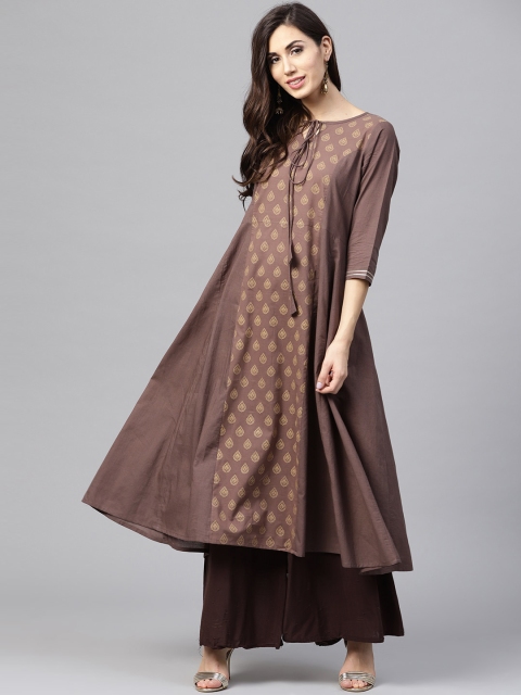 Nayo Women Brown Printed A-Line Kurta
