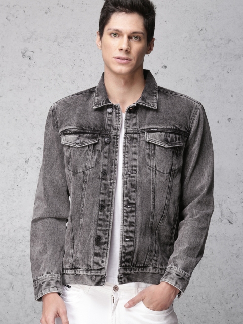 Ecko Unltd Men Grey Solid Denim Jacket