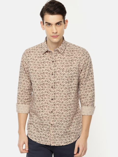 Wills Lifestyle Men Beige Slim Fit Printed Casual Shirt