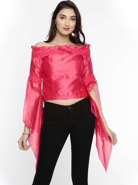 Ira Soleil Women Pink Solid Bardot Top