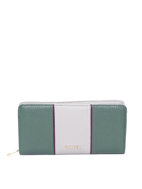 CARPISA Women Green & Grey Colourblocked Zip Around Wallet
