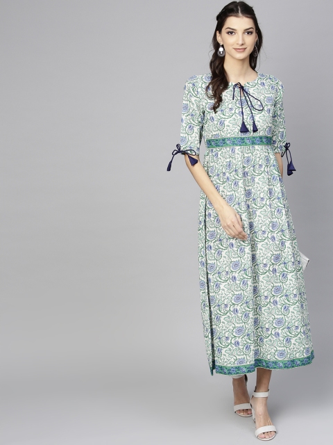 Libas Women Off-White & Green Printed Maxi Dress