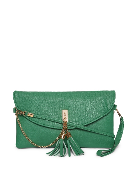 Lino Perros Green Solid Clutch with Detachable Sling Strap