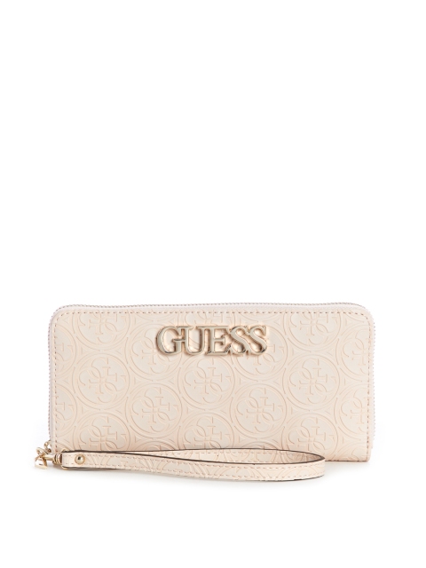 GUESS Women Beige Textured Zip Around Wallet