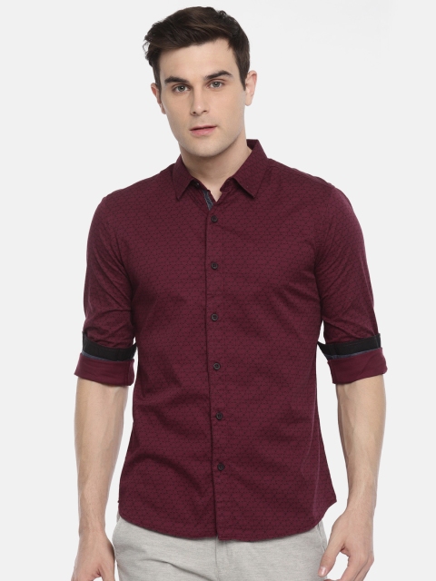 SPYKAR Men Burgundy Regular Fit Printed Casual Shirt