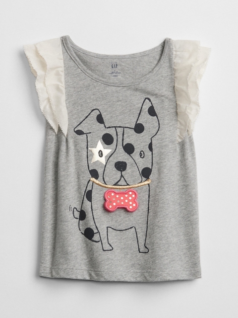 GAP Girls Grey Graphic Flutter Pure Cotton Top