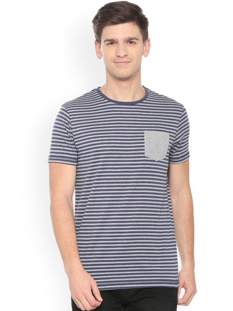 People Men Blue Striped Round Neck T-shirt