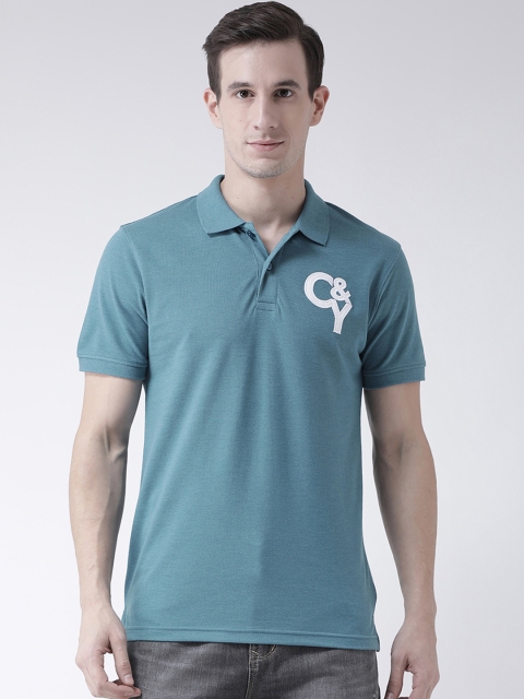 Club York Men Teal Blue Solid Polo Collar T-shirt