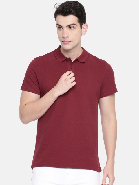 Maroon Solid Ess Base Polo Collar T-Shirt