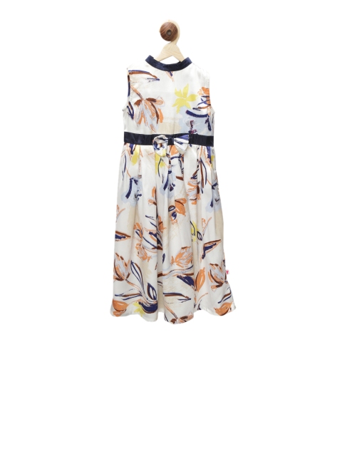 First Kick Girls White Printed Fit and Flare Dress
