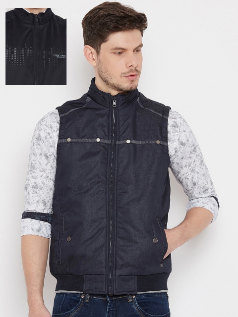 Duke Men Navy Blue Solid Reversible Padded Jacket