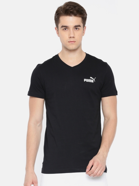 Puma Men Black Solid V-Neck T-shirt