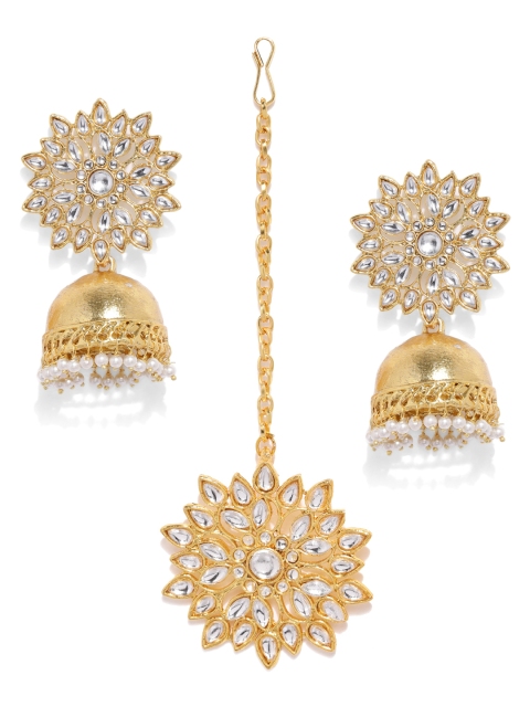 Zaveri Pearls Gold Toned Kundan Earring & Maangtikka Set