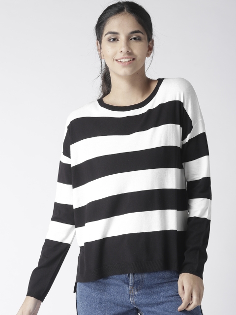 GAS Women Black & White Striped Pullover