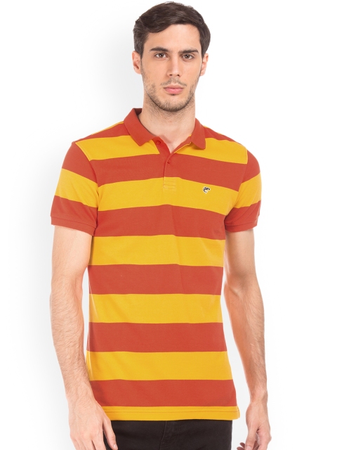Ruggers Men Yellow & Red Striped Polo Collar T-shirt