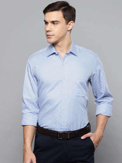 Louis Philippe Men Blue Slim Fit Self-Checked Smart Casual Shirt